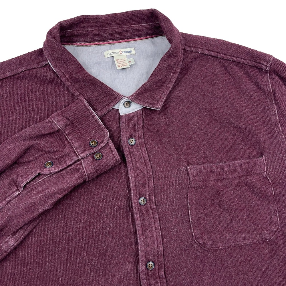 Carbon 2 Cobalt Shirt Men XL Maroon Corduroy Button Up Cotton Dress Pocket